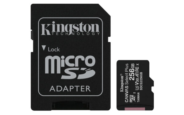 SD MICRO 256GB CL10 UHS-I CON ADATT 100MB/S LET.85MB/S SCRIT.KINGSTON